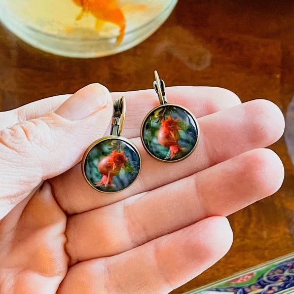 😃 Persian Pomegranate Earrings Boho Floral - Picture 1 of 15